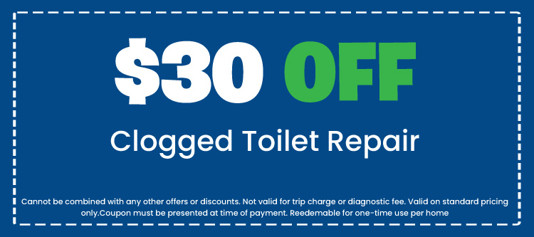  off coupon for clogged toilet repair, promoting plumbing service discounts from Your Plumber LLC.