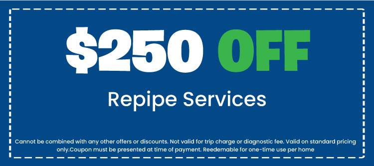0 off repipe services coupon from Your Plumber LLC, highlighting special offer details and terms.