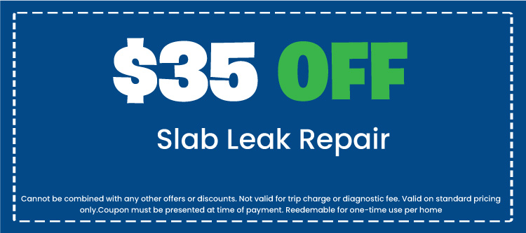  off coupon for slab leak repair, promoting plumbing services by Your Plumber LLC, with terms and conditions for use.