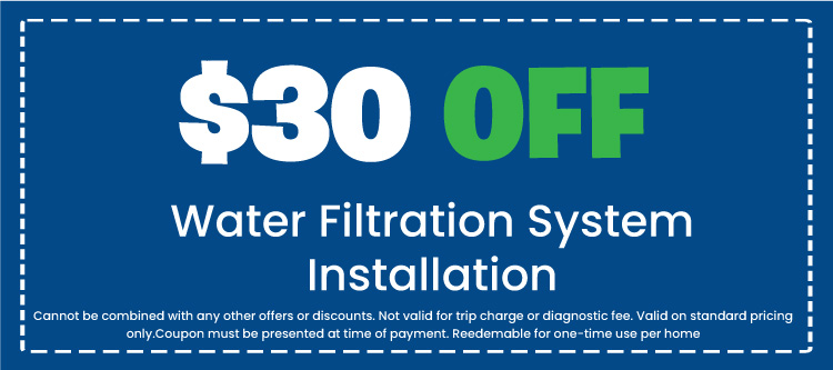  off water filtration system installation coupon from Your Plumber LLC, highlighting special offer details and terms for plumbing services.