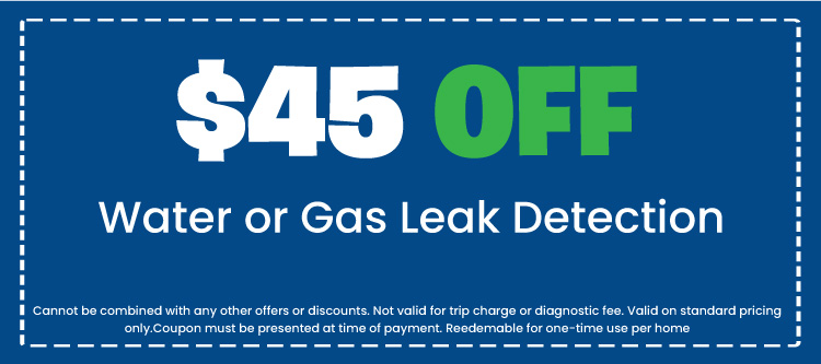 off coupon for water or gas leak detection services from Your Plumber LLC, highlighting special offers and discounts for plumbing services.